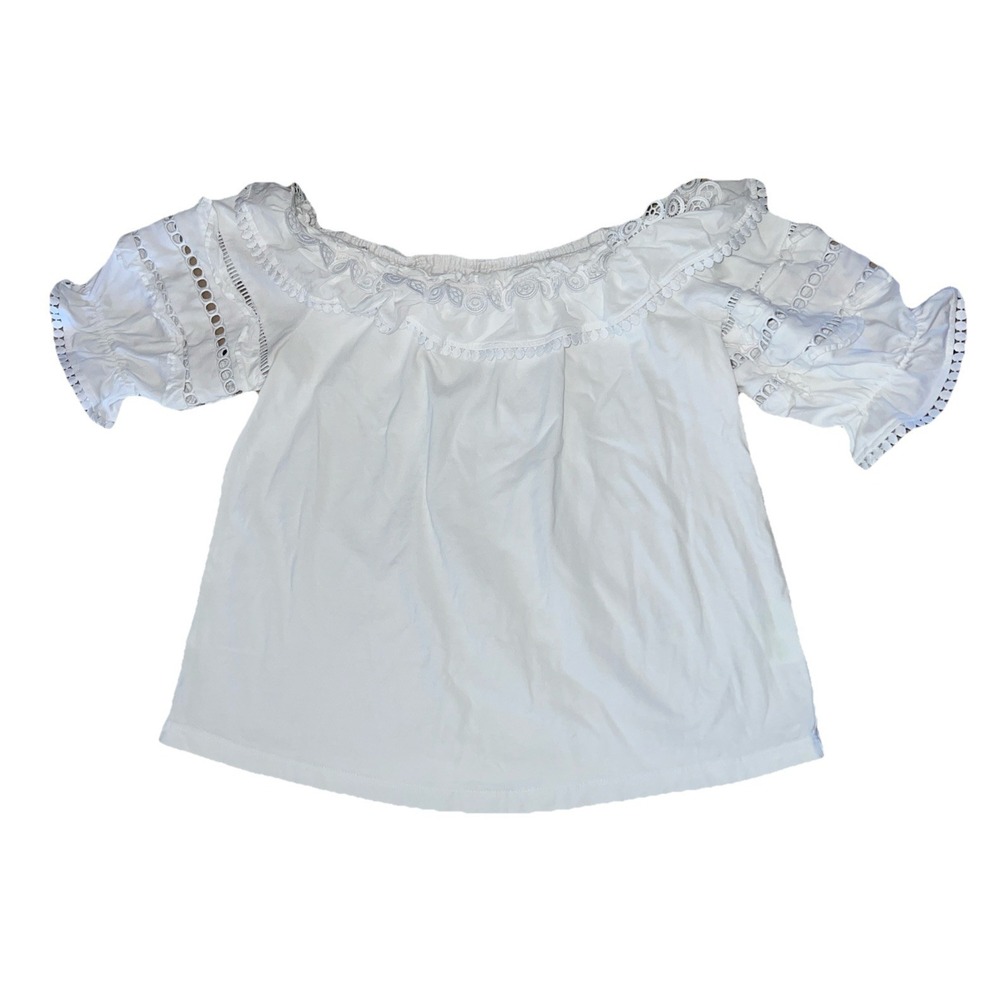 Lilly Pulitzer Brentwood Off-The-Shoulder Top Ruffle Cutout White Blouse Top Sm